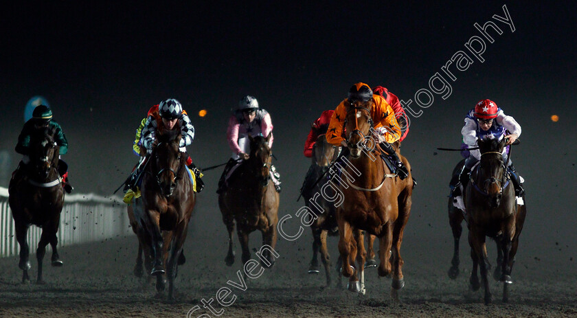 Deeley s-Double-0003 
 DEELEY'S DOUBLE (2nd right, P J McDonald) beats ICE CANYON (right) and COLOURFUL CAREER (2nd left) in The 32Red Casino Handicap Kempton 10 Jan 2018 - Pic Steven Cargill / Racingfotos.com