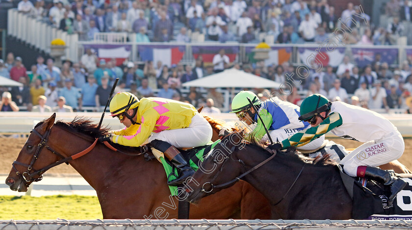 Hard-To-Justify-0003 
 HARD TO JUSTIFY (Flavien Prat) beats PORTA FORTUNA (right) in The Breeders' Cup Juvenile Fillies Turf
Santa Anita 3 Nov 2023 - Pic Steven Cargill / Racingfotos.com