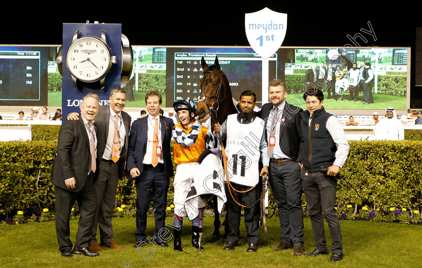 Dream-Today-0004 
 DREAM TODAY (Chris Hayes) with Jamie Osborne and members of Melbourne 10 Racing after The Cleveland Clinic Abu Dhabi World Class Healthcare Handicap
Meydan 10 Jan 2019 - Pic Steven Cargill / Racingfotos.com