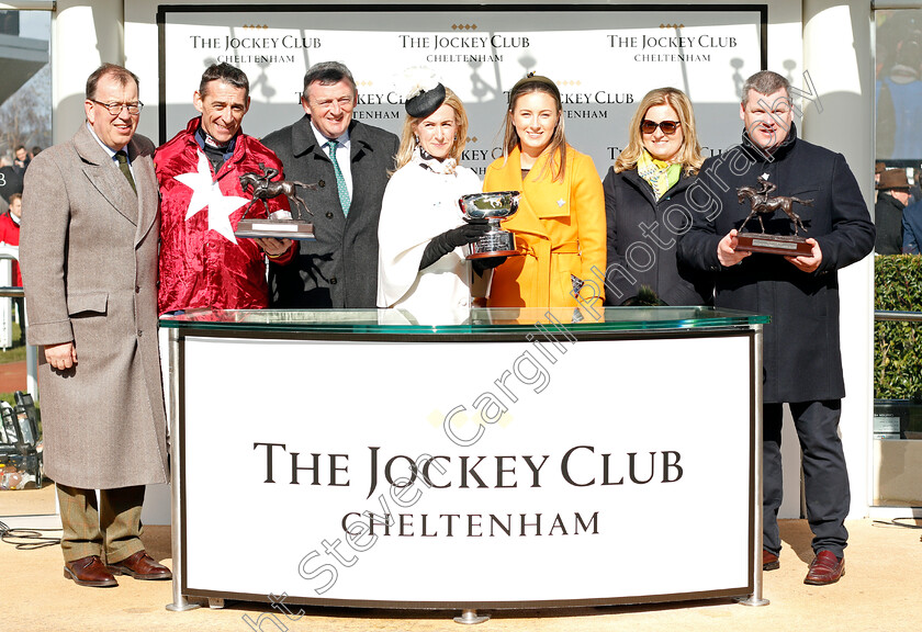 Samcro-0010 
 Presentation to Mrs O'Leary, Gordon Elliott and Davy Russell for The Marsh Novices Chase won by SAMCRO
Cheltenham 12 Mar 2020 - Pic Steven Cargill / Racingfotos.com