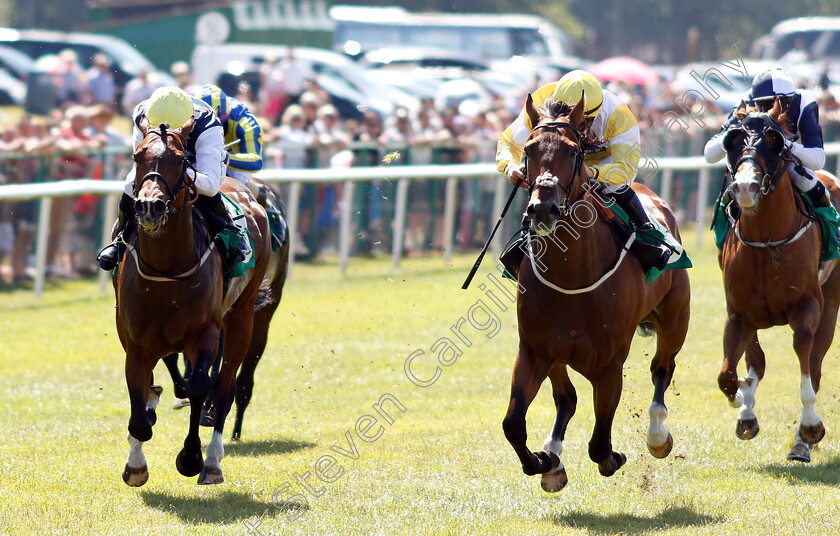 Suitcase- n -Taxi-0003 
 SUITCASE 'N' TAXI (right, David Allan) beats CANFORD BAY (left) in The John Hopkinson Memorial Handicap
Thirsk 4 Jul 2018 - Pic Steven Cargill / Racingfotos.com