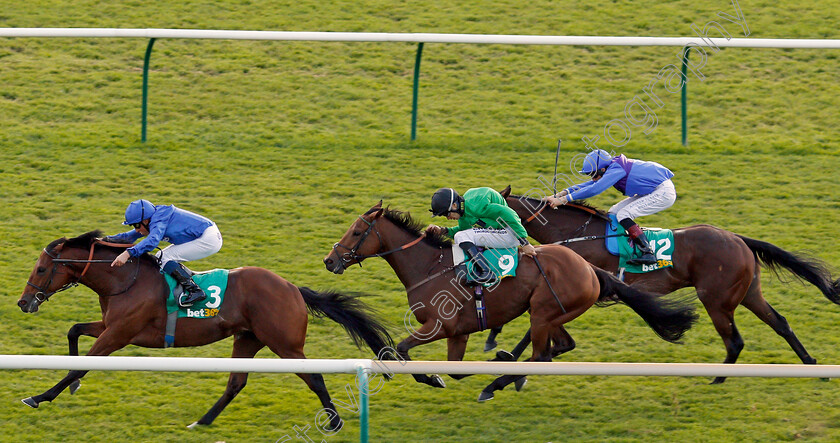 First-Nation-0004 
 FIRST NATION (William Buick) beats EYNHALLOW (centre) and DUKE OF BRONTE (right) in The bet365 Old Rowley Cup Newmarket 13 Oct 2017 - Pic Steven Cargill / Racingfotos.com