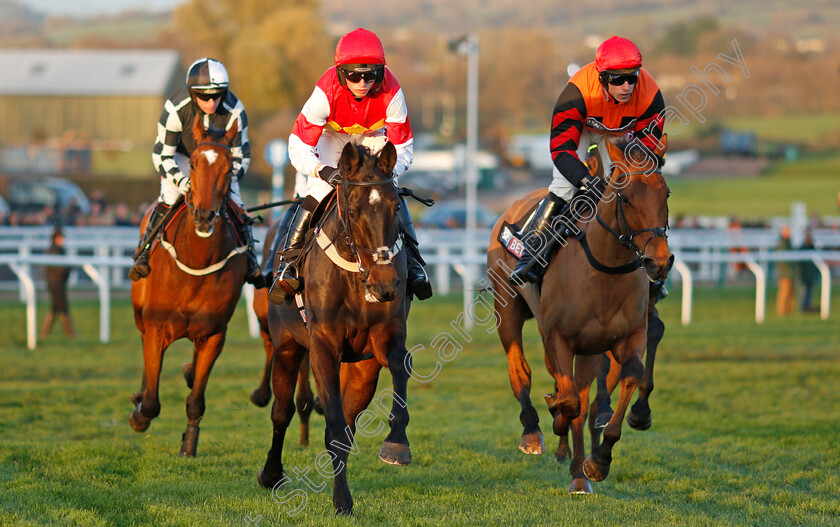 Slate-House-0002 
 SLATE HOUSE (2nd left, Harry Cobden) leads BEDROCK (right) in The Sky Bet Supreme Trial Novices Hurdle Cheltenham 19 Nov 2017 - Pic Steven Cargill / Racingfotos.com