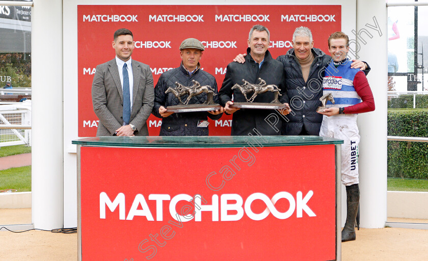 Mulcahys-Hill-0007 
 Presentation to Max McNeill, Warren Greatrex and Adrian Heskin for The Matchbook Most Trusted Betting Exchange Novices Chase won by MULCAHYS HILL
Cheltenham 25 Oct 2019 - Pic Steven Cargill / Racingfotos.com