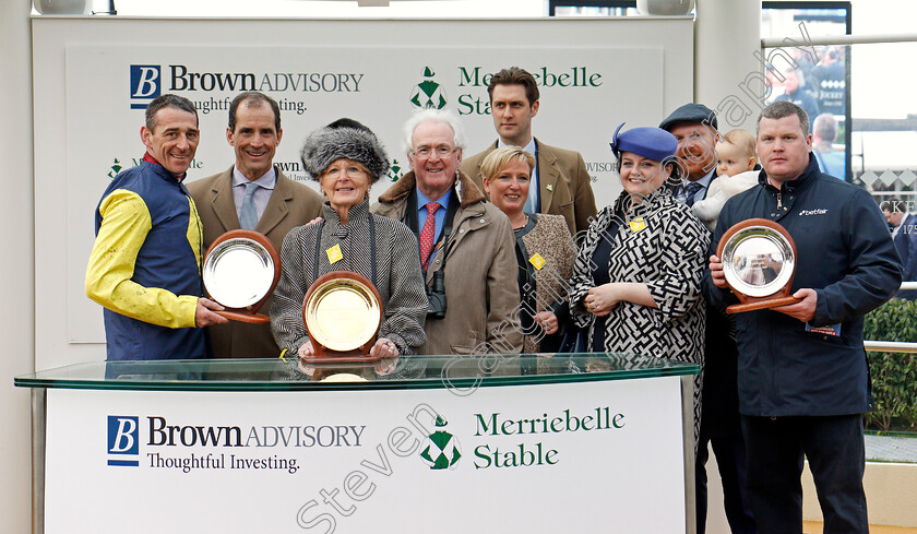 The-Storyteller-0008 
 Presentation to Mrs Pat Sloan and family, Gordon Elliott and Davy Russell for The Brown Advisory & Merriebelle Stable Plate Handicap Chase won by THE STORYTELLER Cheltenham 15 Mar 2018 - Pic Steven Cargill / Racingfotos.com