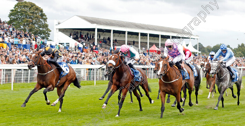 Excellent-Times-0002 
 EXCELLENT TIMES (Phil Dennis) beats CHALEUR (centre) in The British Stallion Studs EBF Fillies Stakes
York 22 Aug 2019 - Pic Steven Cargill / Racingfotos.com