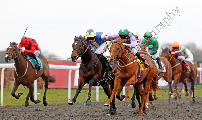 Lihou-0002 
 LIHOU (right, Fran Berry) beats KINKS (centre) and LUCHADOR (left) in The Betfred TV British Stallion Studs EBF Novice Stakes Kempton 7 Apr 2018 - Pic Steven Cargill / Racingfotos.com