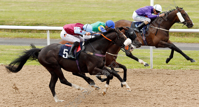 Sfumato-0002 
 SFUMATO (Connor Beasley) beats BLESSED TO EMPRESS (centre) and VIOLA PARK (farside) in The Hellermanntyton Edmundson Electrical Handicap
Wolverhampton 17 Jul 2019 - Pic Steven Cargill / Racingfotos.com