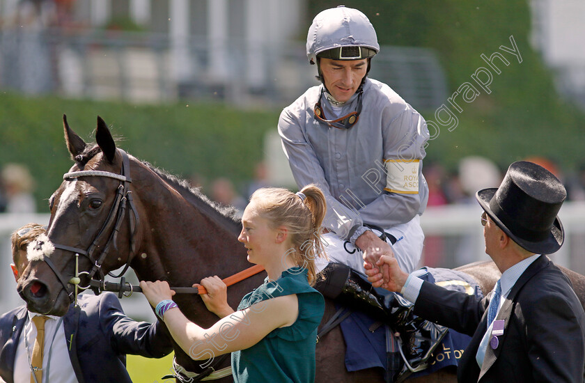 Dramatised-0010 
 DRAMATISED (Daniel Tudhope) with Karl Burke after The Queen Mary Stakes
Royal Ascot 15 Jun 2022 - Pic Steven Cargill / Racingfotos.com