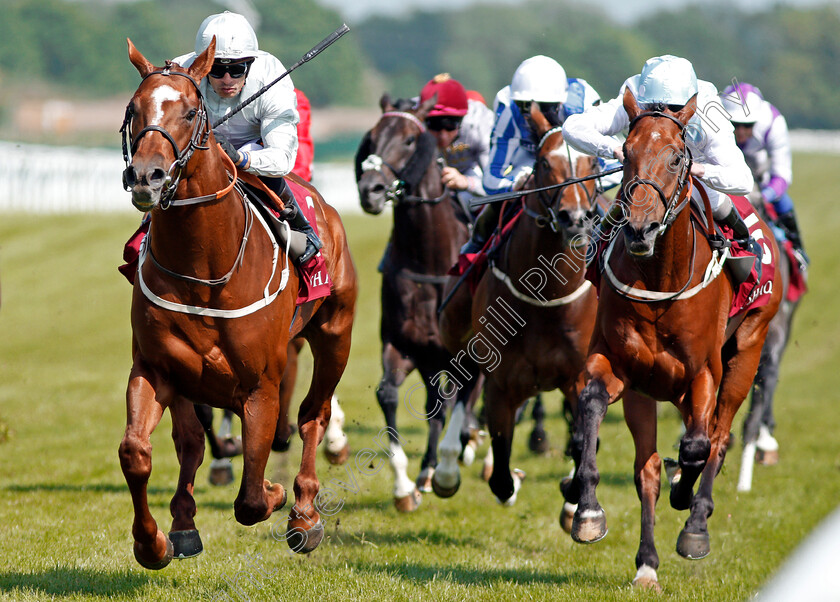 Communique-0007 
 COMMUNIQUE (left, Silvestre De Sousa) beats POET'S PRINCE (right) in The Al Zubarah London Gold Cup Newbury 19 May 2018 - PIc Steven Cargill / Racingfotos.com