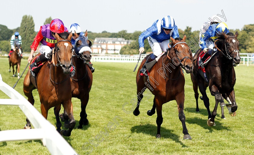 Melting-Dew-0002 
 MELTING DEW (left, Ryan Moore) beats ALFARRIS (centre) and BATHSHEBA BAY (right) in The Besso Handicap
Sandown 6 Jul 2018 - Pic Steven Cargill / Racingfotos.com