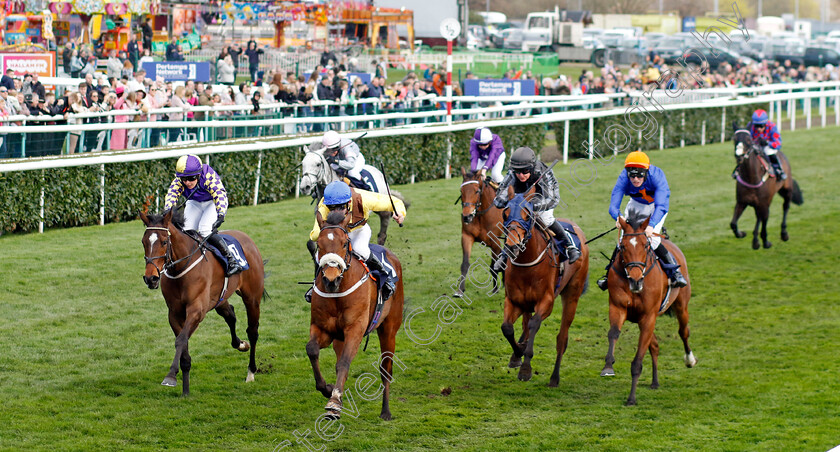 Clansman-0005 
 CLANSMAN (centre, Jack Lander) beats MISTER CAMACHO (left) in The Flat Is Back At Doncaster Amateur Jockeys Handicap
Doncaster 2 Apr 2023 - Pic Steven Cargill / Racingfotos.com