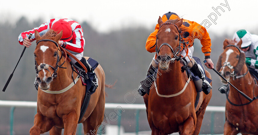 Toriano-0004 
 TORIANO (left, Tom Marquand) beats VARSOVIAN (right) in The Play Jackpot Games At sunbets.co.uk/vegas Handicap Lingfield 6 Jan 2018 - Pic Steven Cargill / Racingfotos.com