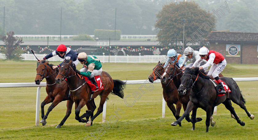 Vintage-Brut-0002 
 VINTAGE BRUT (2nd left, David Allan) beats SABRE (left) and KONCHEK (right) in The Matchbook Commission Free On All Sports National Stakes Sandown 24 May 2018 - Pic Steven Cargill / Racingfotos.com