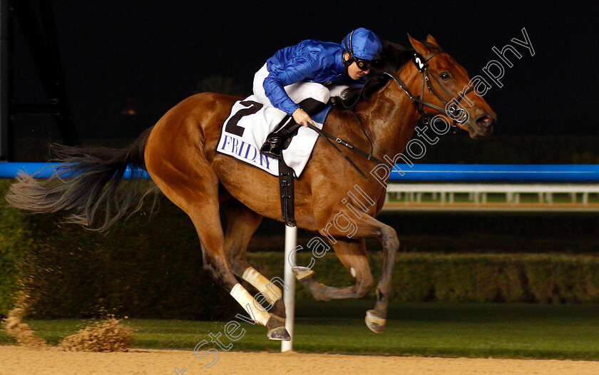 Winter-Lightning-0006 
 WINTER LIGHTNING (Pat Cosgrave) wins The UAE 1000 Guineas Meydan 8 Feb 2018 - Pic Steven Cargill / Racingfotos.com