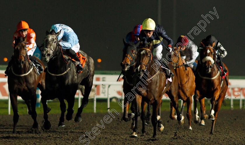 Yellowhammer-0001 
 YELLOWHAMMER (right, Kieran Shoemark) beats CRAFTY MADAM (2nd left) in The 32Red Stallions Breeding Winners EBF Fillies Handicap Kempton 18 Oct 2017 - Pic Steven Cargill / Racingfotos.com