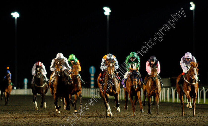 Rusper-0003 
 RUSPER (centre, Dougie Costello) beats SOD'S LAW (left) and TUM TUM (right) in The Matchbook VIP Novice Stakes Div1 Kempton 13 Dec 2017 - Pic Steven Cargill / Racingfotos.com