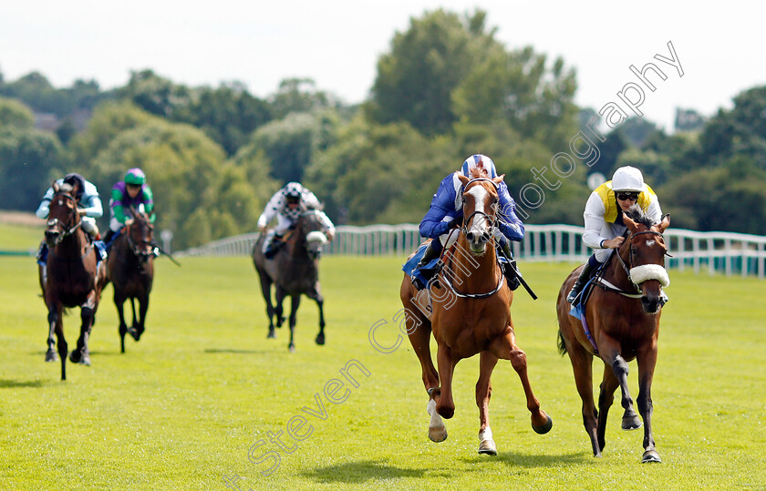 Mahrajaan-0004 
 MAHRAJAAN (Jim Crowley) beats FORZA ORTA (right) in The British Stallion Studs EBF Novice Stakes Div2
Leicester 15 Jul 2021 - Pic Steven Cargill / Racingfotos.com