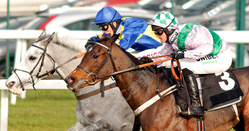 Floressa-0007 
 FLORESSA (right, Nico de Boinville) beats SILVER FOREVER (left) in The Ladbrokes Mares Novices Hurdle
Newbury 30 Nov 2019 - Pic Steven Cargill / Racingfotos.com