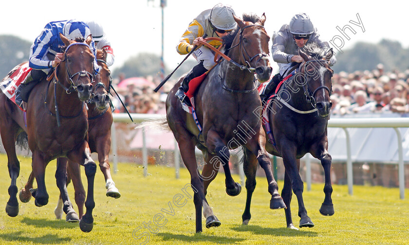 Zaaki-0005 
 ZAAKI (centre, Ryan Moore) beats BANGKOK (left) and SPACE TRAVELLER (right) in The Sky Bet & Symphony Group Strensall Stakes
York 24 Aug 2019 - Pic Steven Cargill / Racingfotos.com