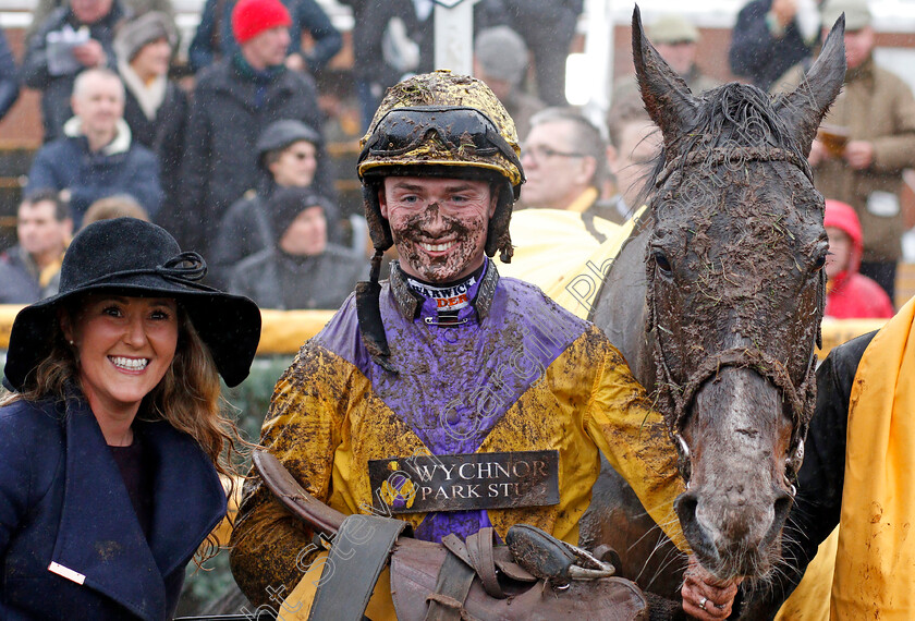 Kalashnikov-0010 
 KALASHNIKOV (Jack Quinlan) with trainer Amy Murphy after The Betfair Handicap Hurdle Newbury 10 Feb 2018 - Pic Steven Cargill