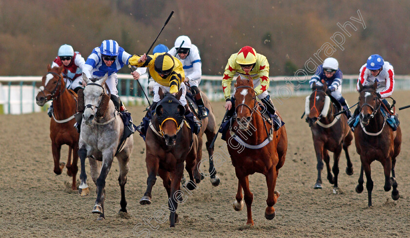 Double-Legend-0003 
 DOUBLE LEGEND (centre, Rhiain Ingram) beats LIBBRETTA (right) and ARABESCATO (left) in The Play 4 To Score At Betway Handicap
Lingfield 29 Jan 2021 - Pic Steven Cargill / Racingfotos.com