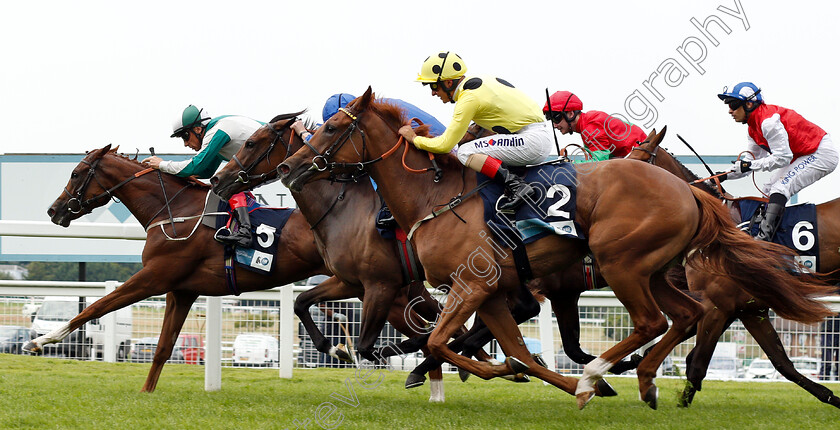 Walk-In-Marrakesh-0005 
 WALK IN MARRAKESH (Frankie Dettori) beats LIGHT BLUSH (blue) and RHEA (yellow) in The British Stallion Studs EBF Star Stakes
Sandown 25 Jul 2019 - Pic Steven Cargill / Racingfotos.com