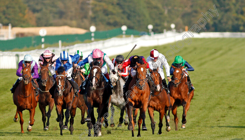 Daphne-0002 
 DAPHNE (2nd right, Ryan Moore) beats WEEKENDER (centre) in The Dubai Duty Free Finest Surprise Handicap Newbury 23 Sep 2017 - Pic Steven Cargill / Racingfotos.com