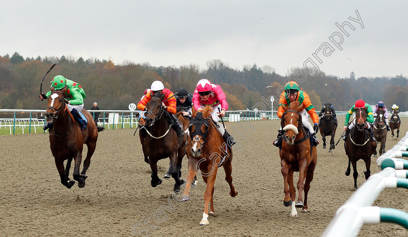 Lumen-0002 
 LUMEN (centre, George Wood) beats THRESHOLDOFADREAM (left) and NAFAAYES (right) in The Betway Stayers Handicap Div1
Lingfield 20 Nov 2018 - Pic Steven Cargill / Racingfotos.com