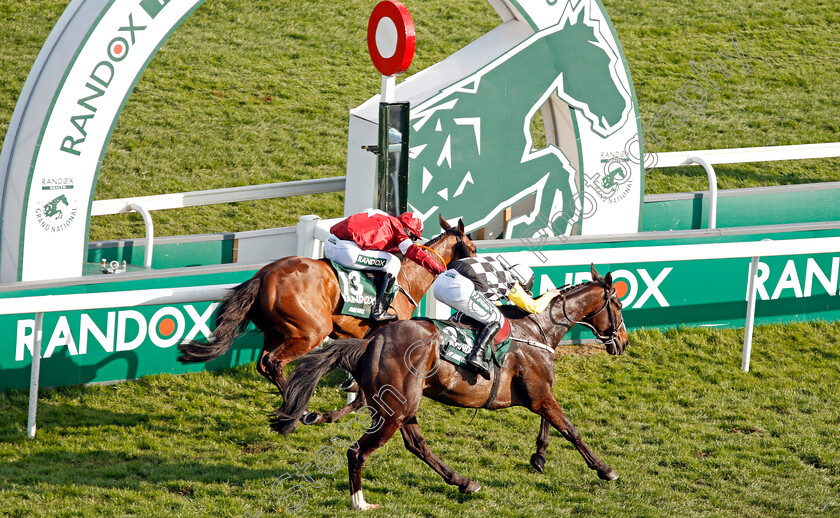 Tiger-Roll-0015 
 TIGER ROLL (farside, Davy Russell) beats PLEASANT COMPANY (nearside) in The Randox Health Grand National Aintree 14 Apr 2018 - Pic Steven Cargill / Racingfotos.com