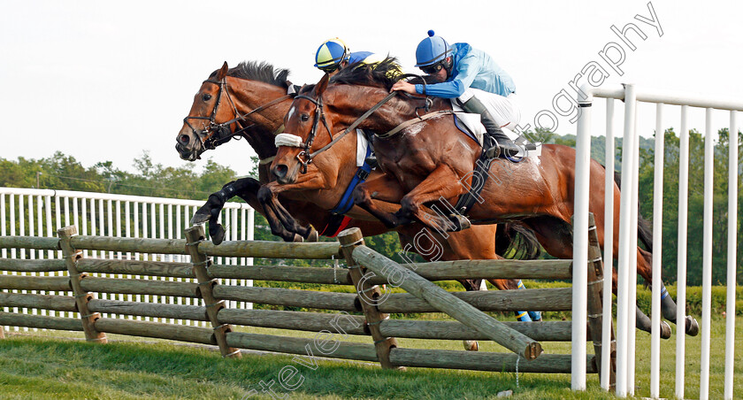 Plated-0003 
 PLATED (right, Jack Doyle) beats TWO'S COMPANY (left) in The Mason Houghton Memorial Timber Steeplechase, Percy Warner Park, Nashville 12 May 2018 - Pic Steven Cargill / Racingfotos.com