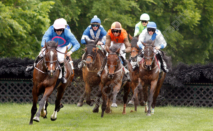 Repeat-Repeat-0003 
 SPORTSWEAR (2nd left, Gerard Galligan) chases leader REPEAT REPEAT, 3 from home in The Green Pastures Hurdle
Percy Warner Park, Nashville Tennessee USA, 11 May 2019 - Pic Steven Cargill / Raciongfotos.com