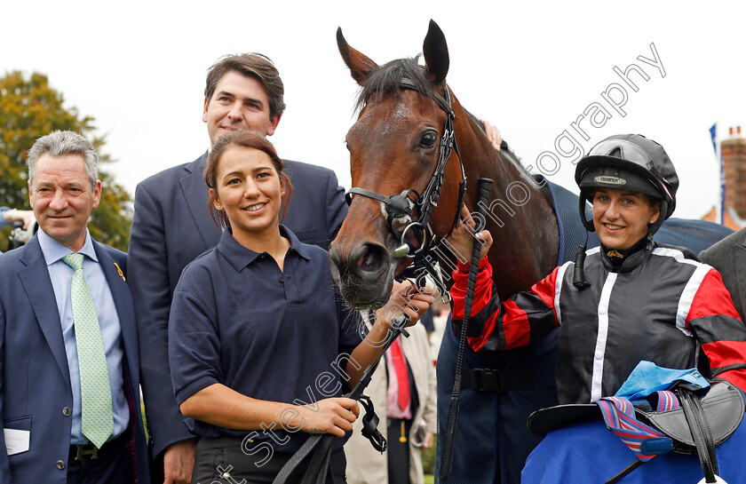 Apphia-0007 
 APPHIA (Josephine Gordon) with Hugo Palmer and Michael Hills after The Princess Royal Nayef Stakes Newmarket 29 Sep 2017 - Pic Steven Cargill / Racingfotos.com