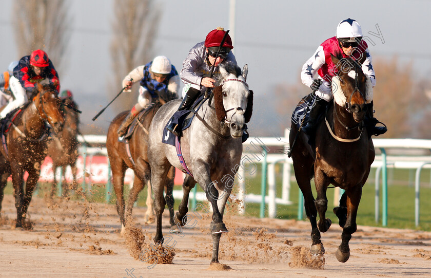 Fenjal-0004 
 FENJAL (left, Luke Morris) beats SINGE DU NORD (right) in The Ladbrokes Home Of The Odds Boost Nursery
Southwell 11 Dec 2018 - Pic Steven Cargill / Racingfotos.com