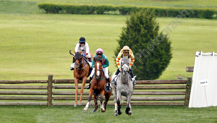 Mercoeur-0001 
 SCHOODIC (centre, Hadden Frost) with MERCOEUR (right) and CODRINGTON COLLEGE (left) on his way to winning the The Mason Houghland Memorial Timber Chase
Percy Warner Park, Nashville Tennessee USA, 11 May 2019 - Pic Steven Cargill / Racingfotos.com