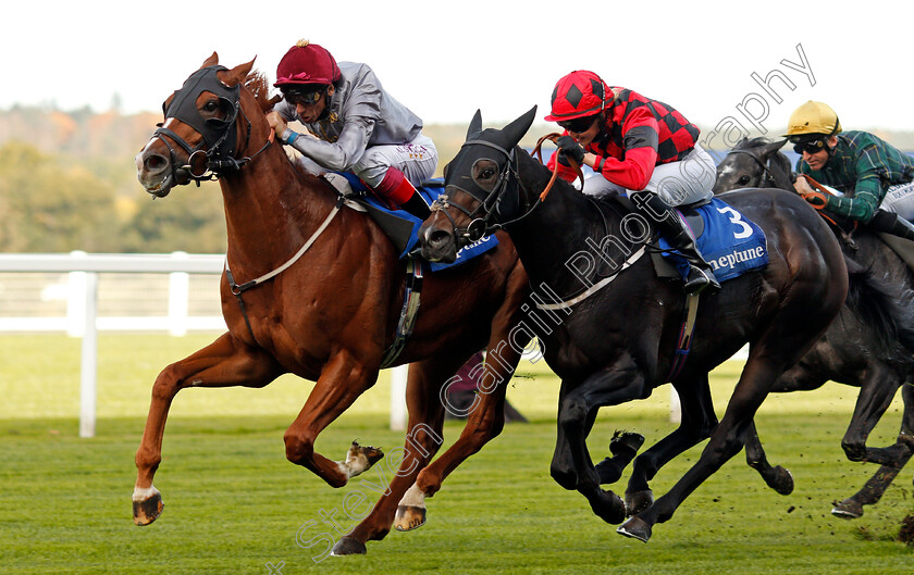 Zwayyan-0002 
 ZWAYYAN (left, Frankie Dettori) beats ONE WORD MORE (right) in The Neptune Investement Management Classified Stakes Ascot 6 Oct 2017 - Pic Steven Cargill / Racingfotos.com