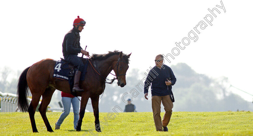 Perfect-Clarity-0016 
 PERFECT CLARITY (Adam, Kirby) with trainer Clive Cox after exercising at Epsom Racecourse in preparation for The Investec Oaks, 22 May 2018 - Pic Steven Cargill / Racingfotos.com