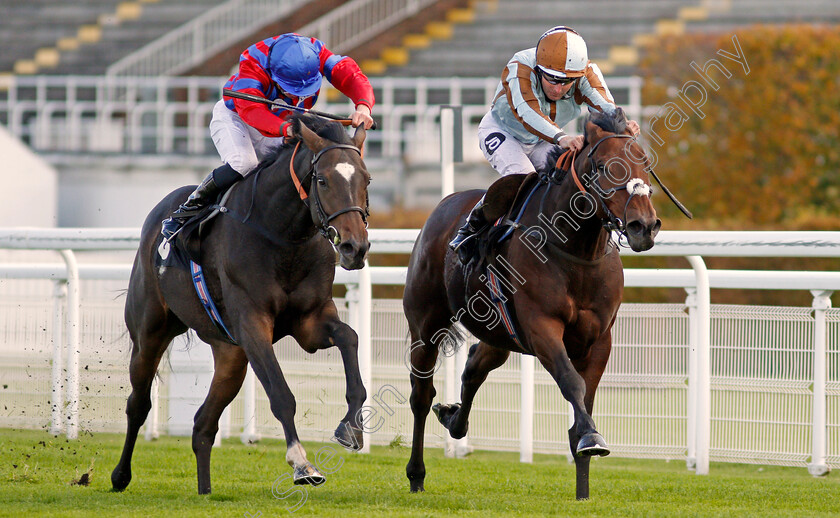 Land-Of-Winter-0004 
 LAND OF WINTER (left, James Doyle) beats CAYIRLI (right) in The Download The tote Placepot App Handicap
Goodwood 11 Oct 2020 - Pic Steven Cargill / Racingfotos.com