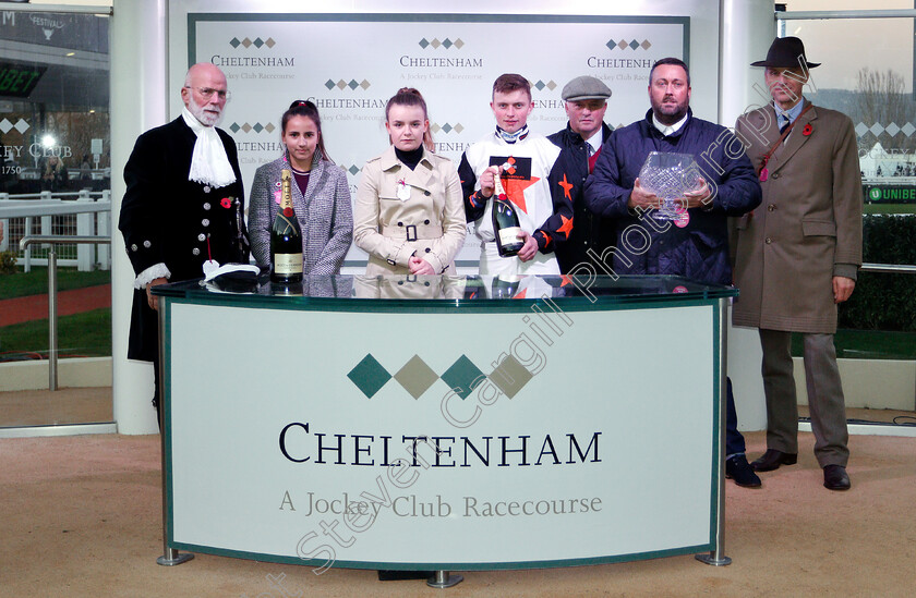 Master-Debonair-0008 
 Presentation to SprayClad UK, Colin Tizzard and James Bowen for The High Sheriff Of Gloucestershire And Racing Remember Standard Open National Hunt Flat Race won by MASTER DEBONAIR
Cheltenham 18 Nov 2018 - Pic Steven Cargill / Racingfotos.com