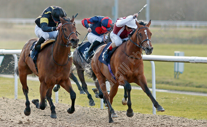 Meng-Tian-0001 
 MENG TIAN (left, James Doyle) beats WAY TO WIN (right) in The Coral Proud To Support British Racing Handicap
Wolverhampton 12 Mar 2022 - Pic Steven Cargill / Racingfotos.com