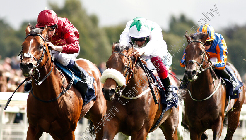 Emaraaty-Ana-0007 
 EMARAATY ANA (centre, Frankie Dettori) beats LEGENDS OF WAR (left) in The Al Basti Equiworld Gimcrack Stakes
York 24 Aug 2018 - Pic Steven Cargill / Racingfotos.com