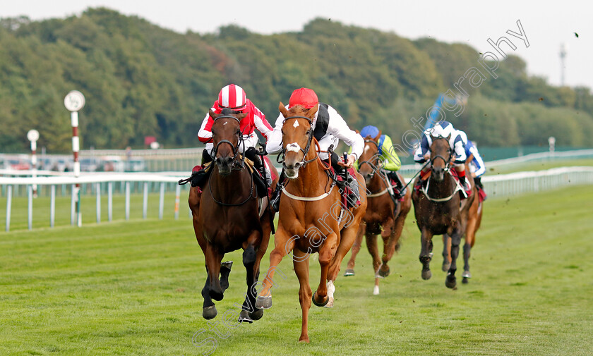 Leitzel-0004 
 LEITZEL (centre, Daniel Tudhope) beats DOUBLE MARCH (left) in The British Stallion Studs EBF Fillies Novice Stakes
Haydock 2 Sep 2022 - Pic Steven Cargill / Racingfotos.com