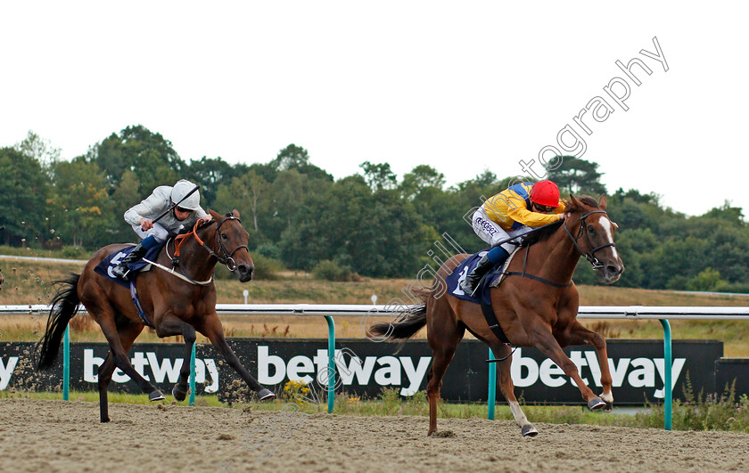 Quemonda-0001 
 QUEMONDA (David Probert) beats SEA OF MARMOON (left) in The Play 4 To Win At Betway Handicap Div2
Lingfield 5 Aug 2020 - Pic Steven Cargill / Racingfotos.com