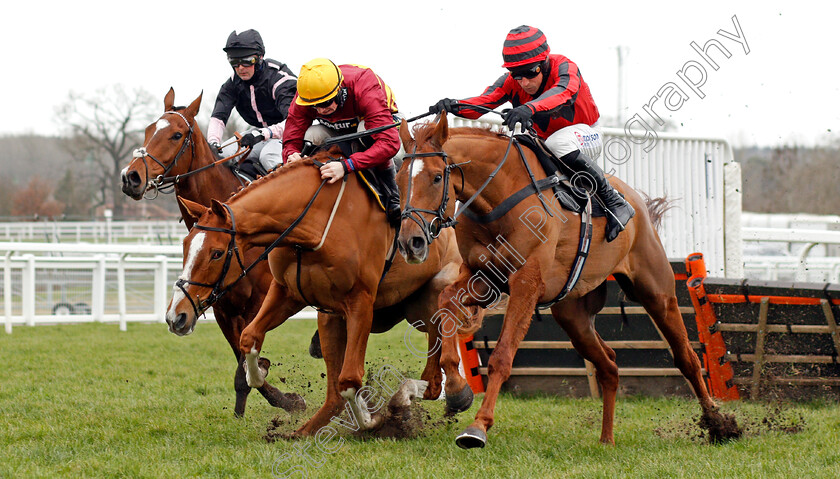 Midnight-River-0006 
 MIDNIGHT RIVER (right, Harry Skelton) beats ONE TRUE KING (centre) and GALLYHILL (left) in The greatbritishstallionshowcase.co.uk Novices Hurdle
Ascot 20 Feb 2021 - Pic Steven Cargill / Racingfotos.com