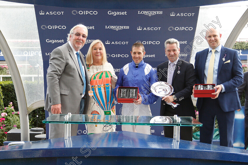 Tabdeed-0010 
 Presentation to Jim Crowley, Richard Hills and Owen Burrows for The Original Harrogate Water Handicap won by TABDEED
Ascot 8 Oct 2018 - Pic Steven Cargill / Racingfotos.com