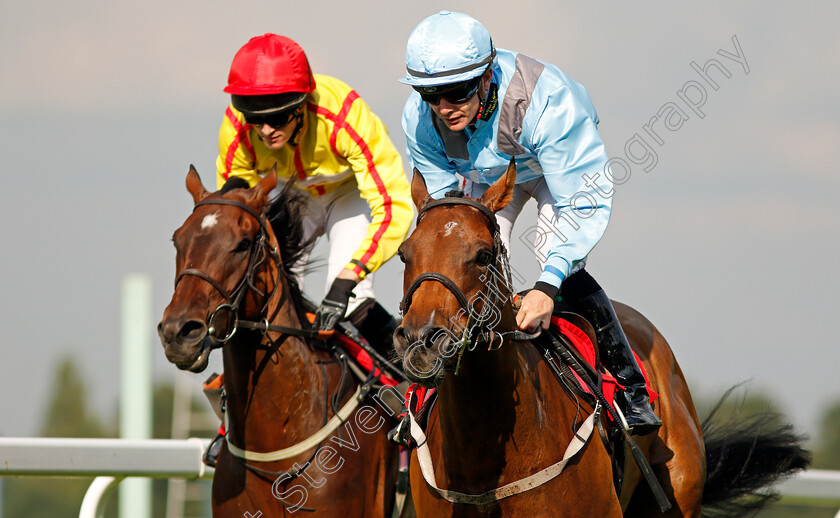 Here s-Two-0004 
 HERE'S TWO (right, Kieran O'Neill) beats HELFIRE (left) in The Happy 10th Birthday Amethyst Lettings Fillies Handicap Sandown 1 Sep 2017 - Pic Steven Cargill / Racingfotos.com