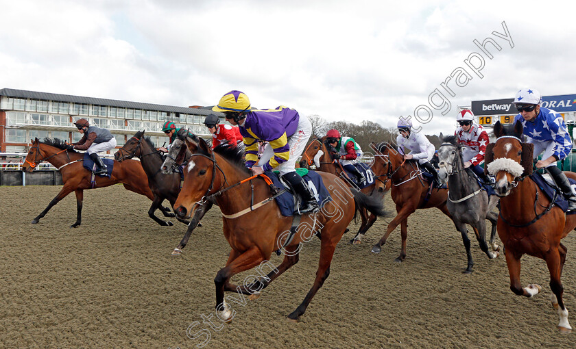 Aurelia-Gold 
 AURELIA GOLD (centre, Rossa Ryan) leads the field
Lingfield 9 Mar 2022 - Pic Steven Cargill / Racingfotos.com