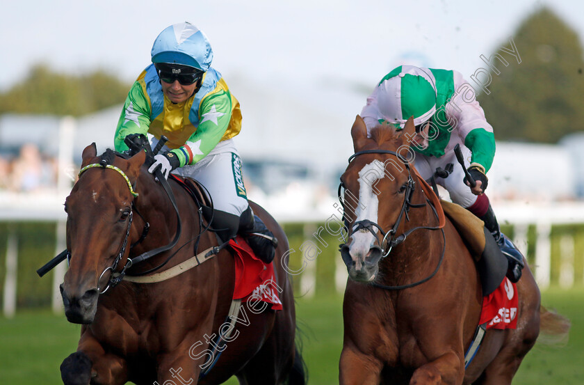 Faylaq-0001 
 FAYLAQ (left, Amie Waugh) beats SUBSEQUENT (right) in The Betfred Mallard Handicap
Doncaster 13 Sep 2024 - Pic Steven Cargill / Racingfotos.com