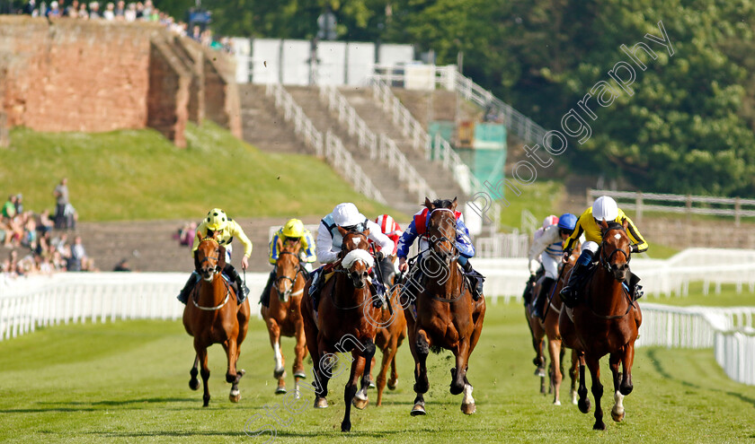 Fouroneohfever-0006 
 FOURONEOHFEVER (centre, William Buick) beats USER AMISTOSO (right) and CONTACTO (left) in The Camden Town Brewery Handicap
Chester 9 May 2024 - Pic Steven Cargill / Racingfotos.com