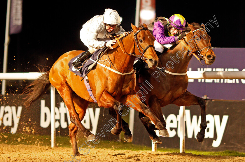 Mildenberger-0009 
 MILDENBERGER (left, Joe Fanning) beats RAINBOW DREAMER (right) in The Betway Conditions Stakes
Wolverhampton 18 Jan 2021 - Pic Steven Cargill / Racingfotos.com